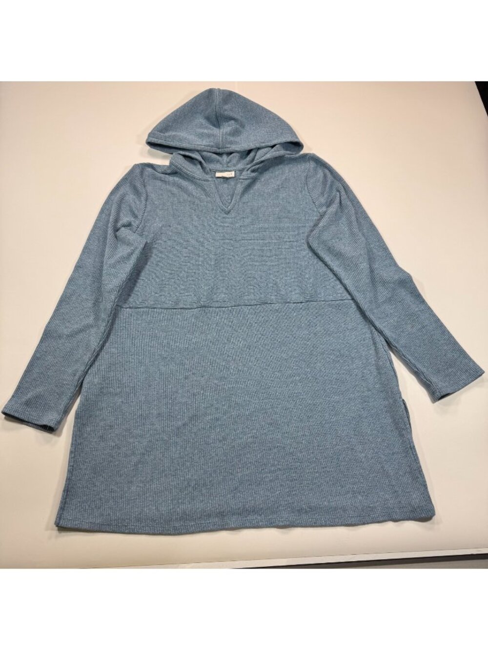 J. Jill Sweater Women's L Blue Cotton Tight-Knitted Tunic Hooded Holiday Cozy